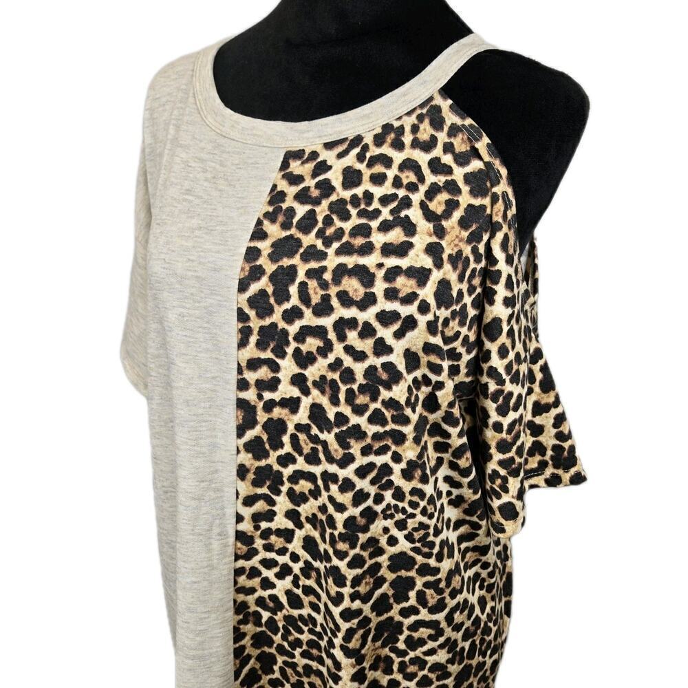 BiBi Women's Leopard Print Off Shoulder Long Tunic Dress Short Sleeve MED Sexy